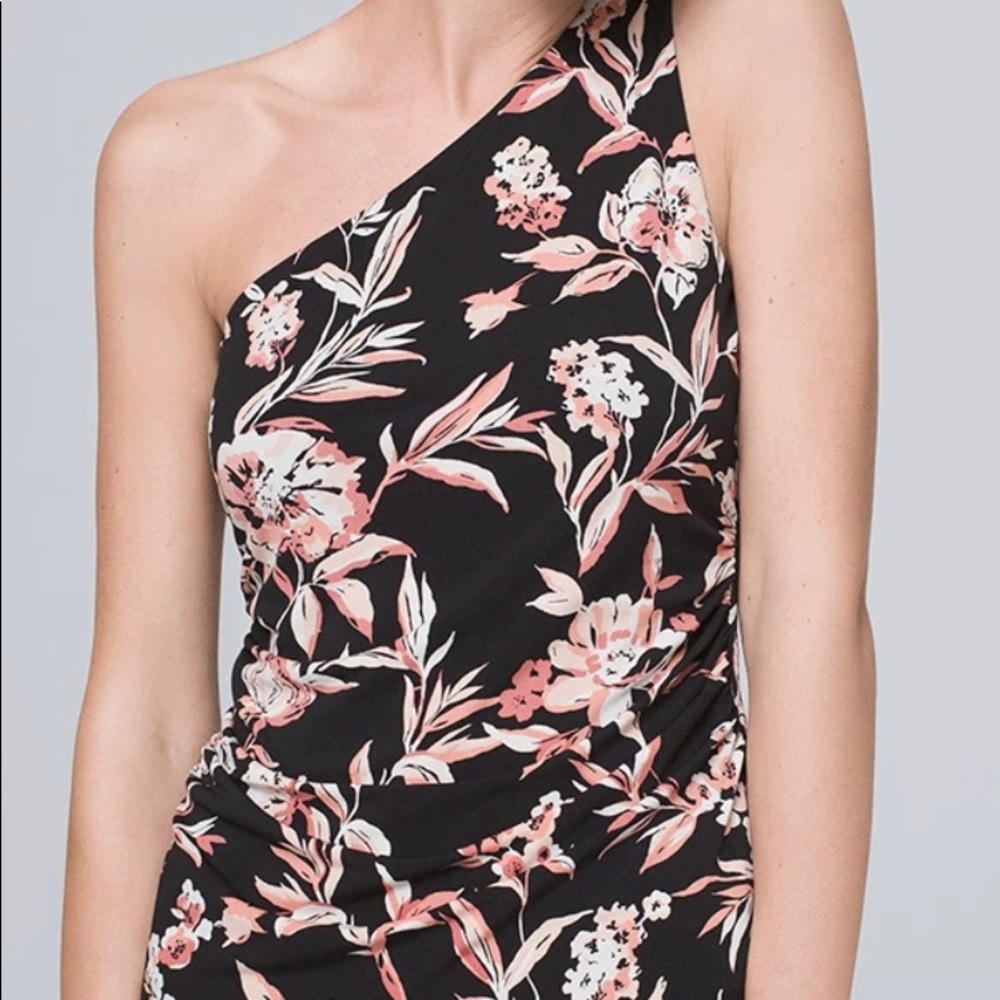 WHBM, one shoulder floral blouse.